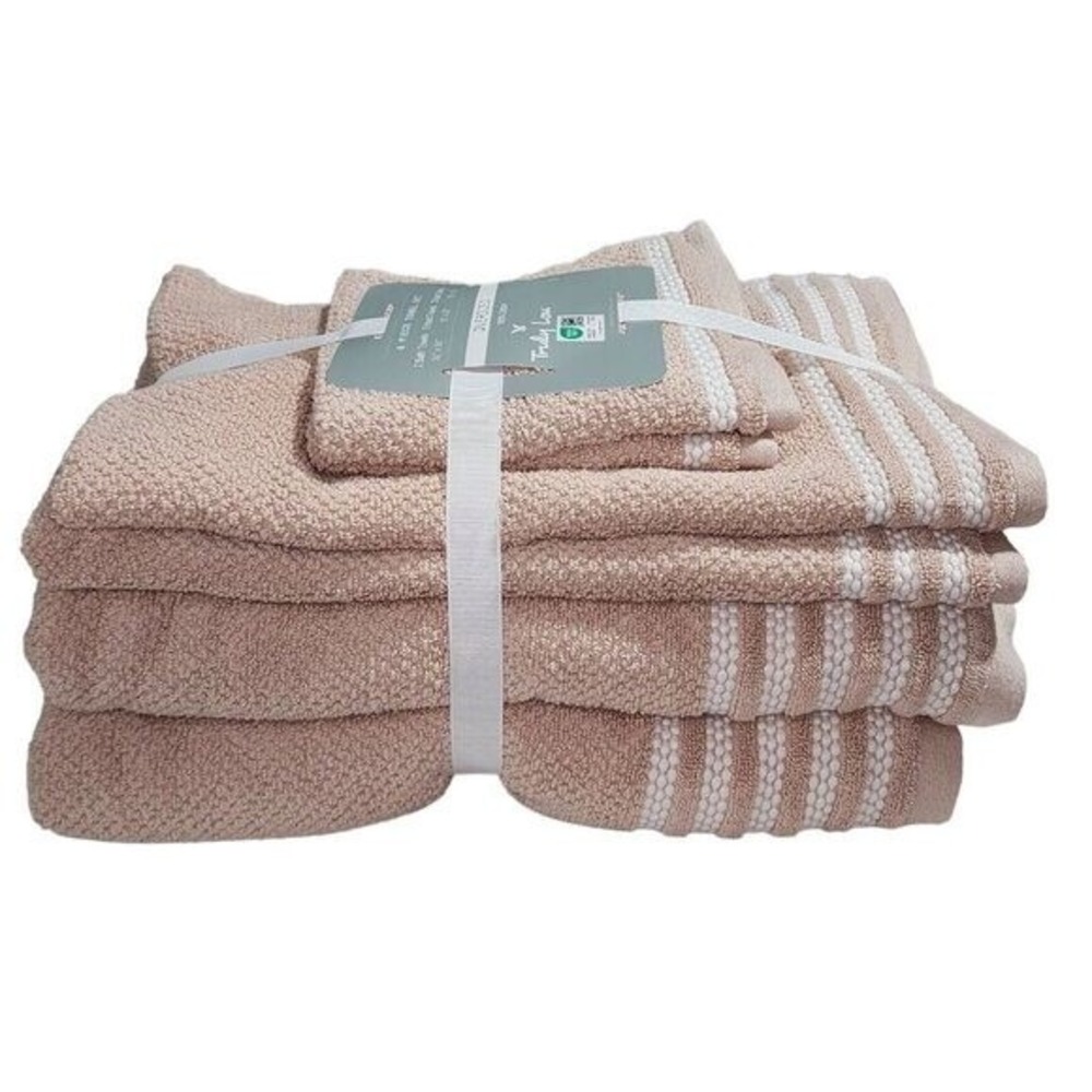 Truly Lou Oversized Bath Hand and  Washcloth Cotton Towel Set 6pc Desert Pink‎